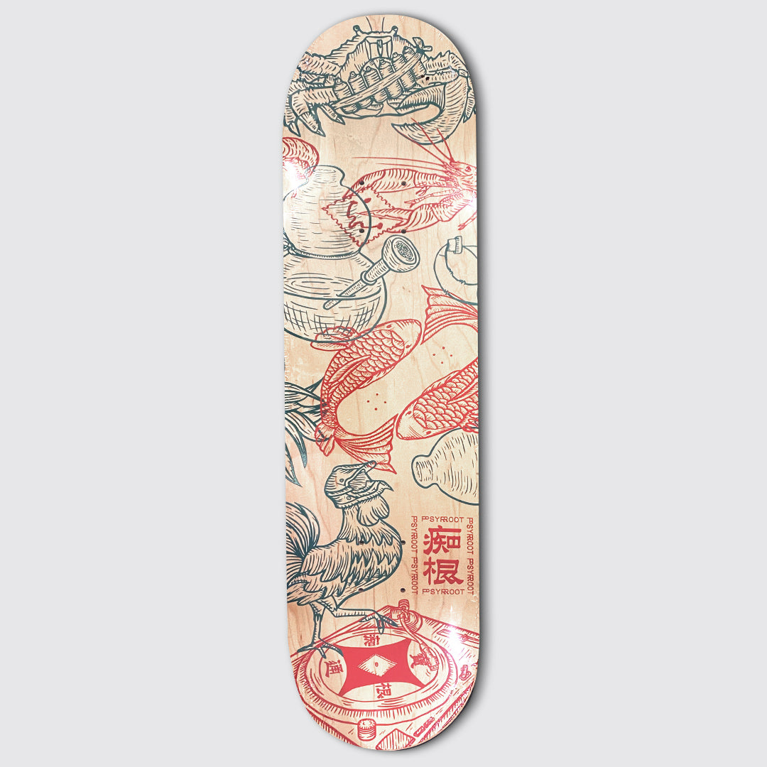 PSYROOT - Fish Prawn Crab Skateboard Deck 8"
