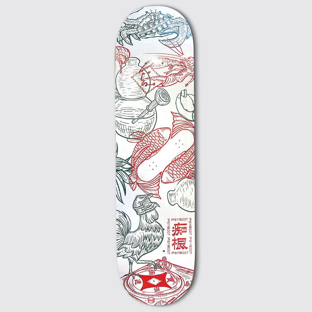 PSYROOT - Fish Prawn Crab Skateboard Deck 8"